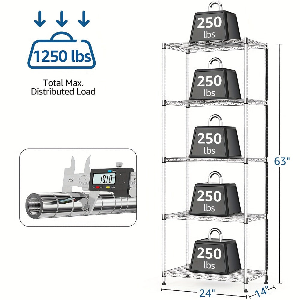 Metal Storage Shelving Unit Adjustable 4 5 Tier Steel Shelf Rack for Garage Kitchen Pantry Workshop Black Chrome MZG