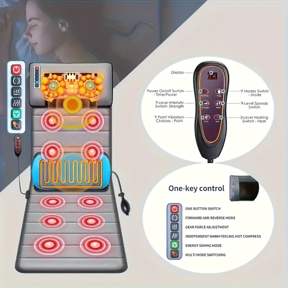 Full Body Shiatsu Massage Mattress, 10-Zone Vibration with Neck Kneading & Hot Compress for Home or Salon Spa Use