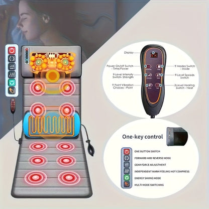 Full Body Shiatsu Massage Mattress, 10-Zone Vibration with Neck Kneading & Hot Compress for Home or Salon Spa Use