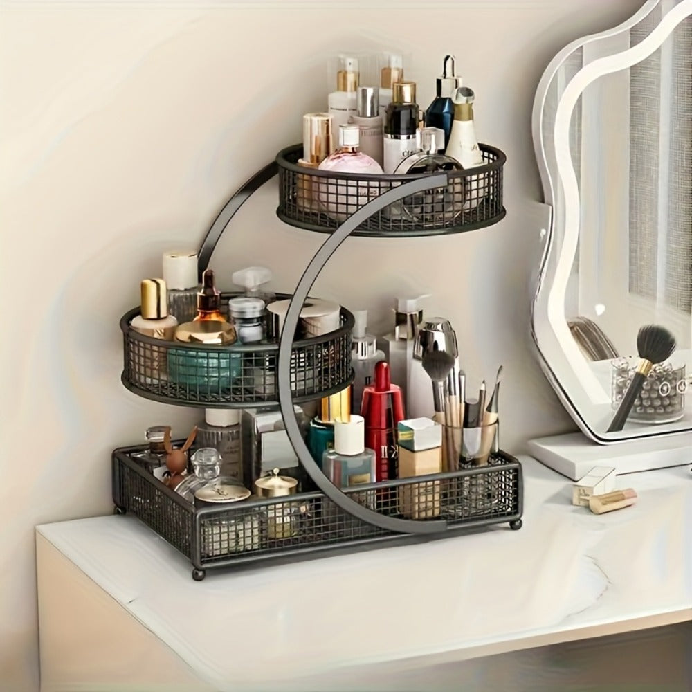 Mesh Countertop Bathroom Organizer with Two- or Three-Tier Basket Styles and Curved Open Frame