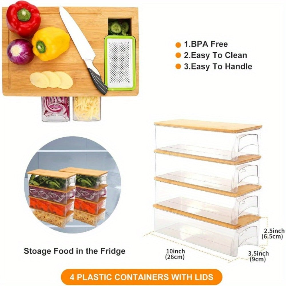 Bamboo Cutting Board Prep Station with Slide-Through Opening, Drawer Positions and Two-Tray Package Option