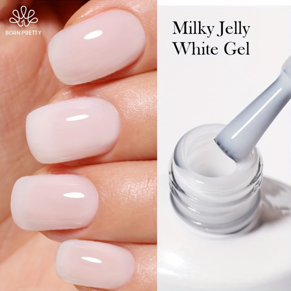 Gel Nail Polish in 10ml Translucent Jelly with 6 Milky, Snow-Glitter and Nude Shade Options