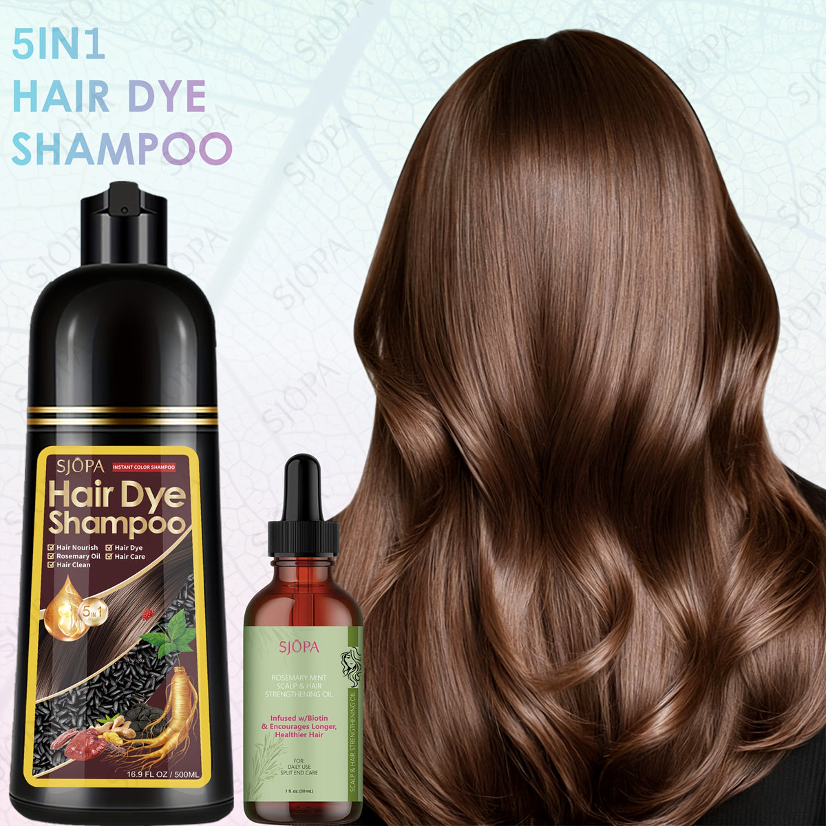 Hair Dye Coloring Shampoo 5-in-1 Upgraded with Hibiscus Oil, Squalane & Glycerin – Quick Color & Nourishing, Gentle Skin-Safe Formula
