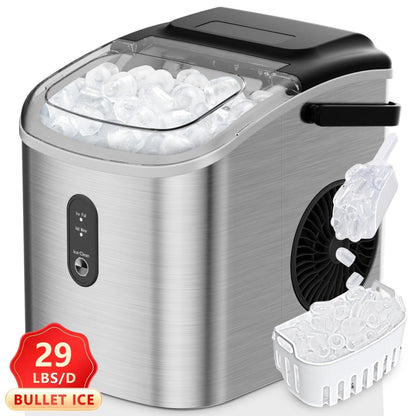 Self-Cleaning Ice Maker Countertop 8 Cubes in 6 Minutes, 2 Ice Sizes S/L, 26-Per Day, Smart ICE FULL & ADD WATER Indicators