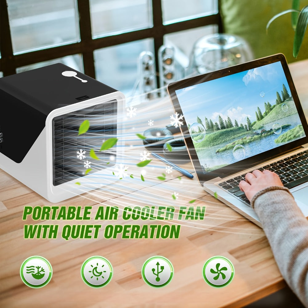Portable Mini Air Conditioner Fan, Personal Evaporative Cooler with 3-Speed Settings & Timer, Quiet Desktop Cooling Fan for Room