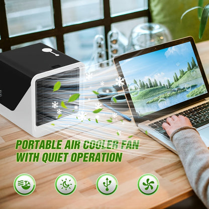 Portable Mini Air Conditioner Fan, Personal Evaporative Cooler with 3-Speed Settings & Timer, Quiet Desktop Cooling Fan for Room