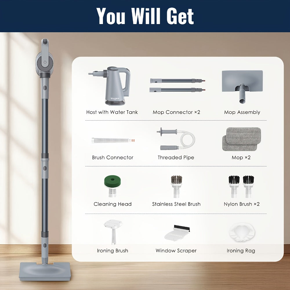 Steam Mop with Detachable Handheld Steam Cleaner 10-in-1 Multi-Purpose Attachments - 2 Pads, Carpet Cleaner for Home