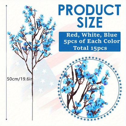Artificial Flowers 4th of July Patriotic – 15pcs Real Touch Fake Flowers for Independence Day Home Decor, Floral Arrangements