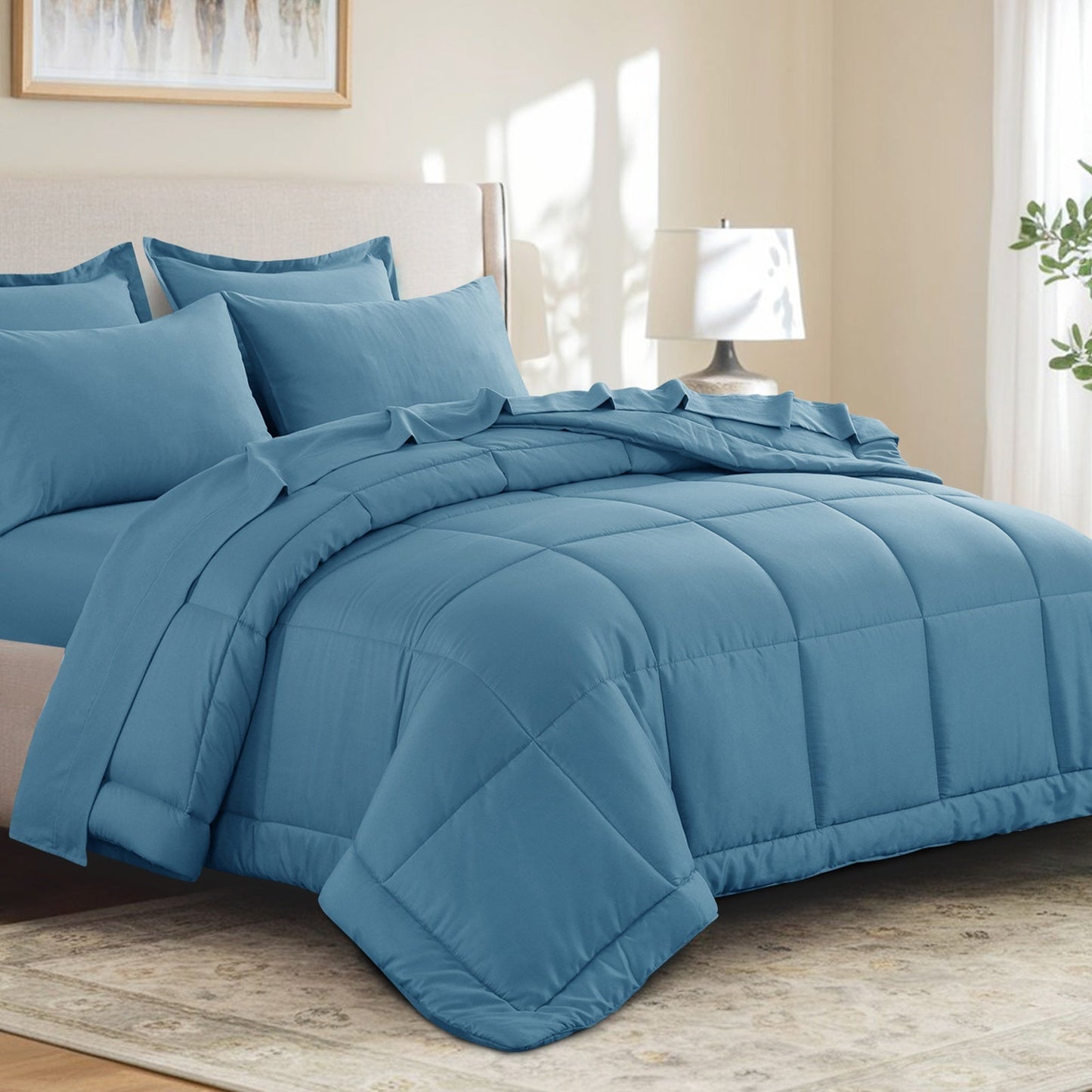 7 Piece Comforter Set Luxury Soft Fluffy Bedding All Season Bed in a Bag with Comforter Fitted Sheet Flat Sheet Pillowcases Hypoallergenic