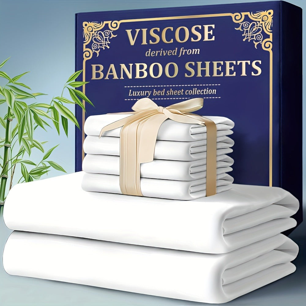 Bamboo Cooling Fitted Sheet Set 2300TC Deep Pocket All Season Bed Sheets for Entryways, Bedrooms and Living Spaces