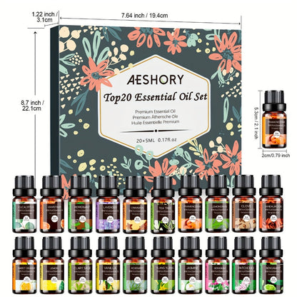 Essential Oil Assortment in 12, 20 or 26 Five-Milliliter Amber Bottles with Floral Gift Box