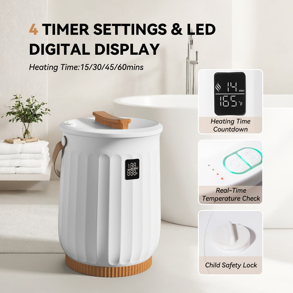 Digital Towel Warmer Bucket 20L Large Capacity Smart Display 4 Timer Modes Auto Shut-Off Fast 5-Min Heating Quiet Lightweight Spa Bathroom