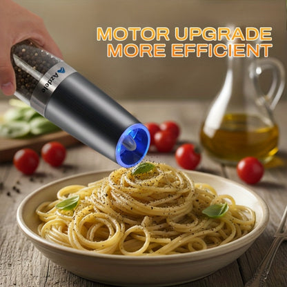 Electric Salt and Pepper Grinder Set with Two Black Gravity-Activated Mills, LED Lights and Grind Dial