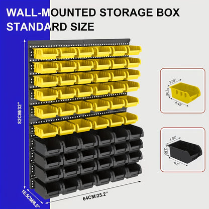 Wall Mounted Storage Bin Rack System, Small Parts Organizer for Screws, Nuts, Bolts & Nails, Stackable Garage Workshop Tool Storage Rack