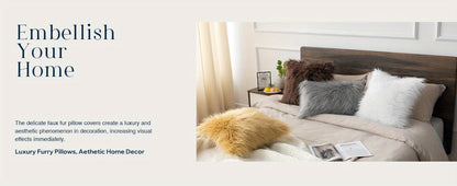 Faux Fur Throw Pillow Covers Pack of 2 – Luxury Soft Fluffy Decorative Cushion Covers for Couch Bed Sofa, Pet Friendly, Zipper Closure