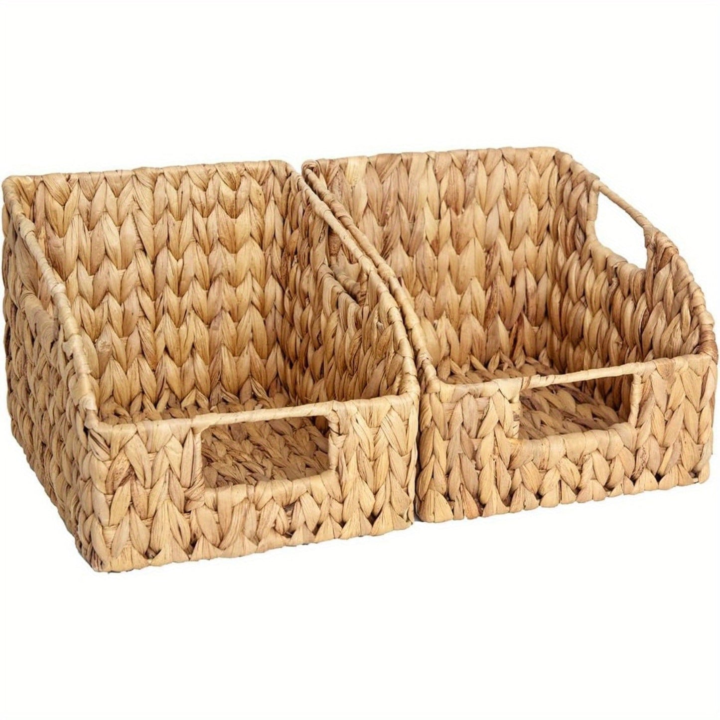Water Hyacinth Pantry Storage Baskets 2-Pack with Seagrass Options and Integrated Shelf Handles
