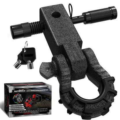Shackle Hitch Receiver 2-Inch 68, 000 lb Break Strength with 3/4" D-Ring & 5/8" Hitch Lock Pin – Heavy Duty Drop Forged Steel 8-Ton Vehicle