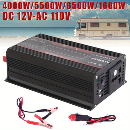 DC to AC Inverter 4000W 5500W 6500W 16000W Peak DC 12V to AC 110V High Power Car Inverter with USB Ports for Garden, Patio and Yard Use