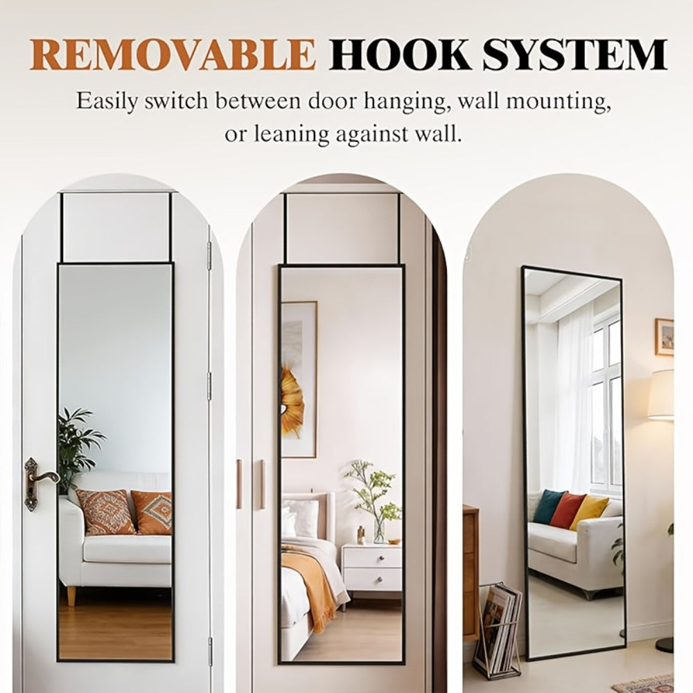 Full Length Mirror 47x14, Over the Door or Wall Mounted Hanging Mirror, Aluminum Alloy Frame, Full Body Dressing Mirror for Bedroom
