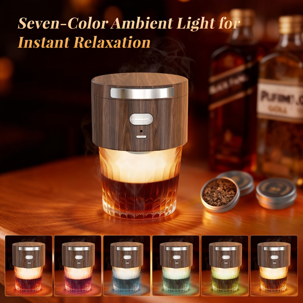 Electric Cocktail Smoker Kit with 6 Wood Chips, Flame-Free USB Rechargeable Whiskey Smoker for Tumblers & Wine Glasses