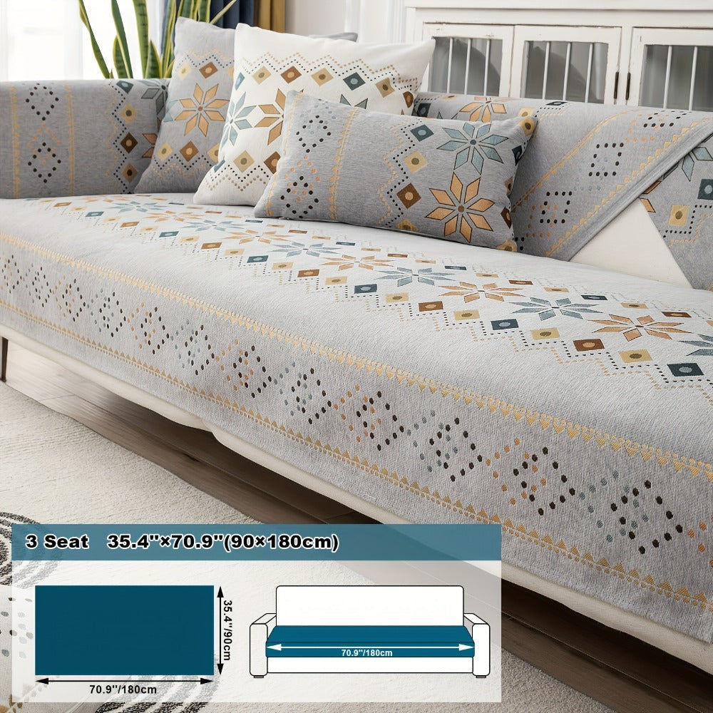 Sofa Cover Bohemian Border Panels for 2, 3 or 4-Seater Sofas and Backrest in Grey, White or Orange