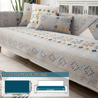Sofa Cover Bohemian Border Panels for 2, 3 or 4-Seater Sofas and Backrest in Grey, White or Orange