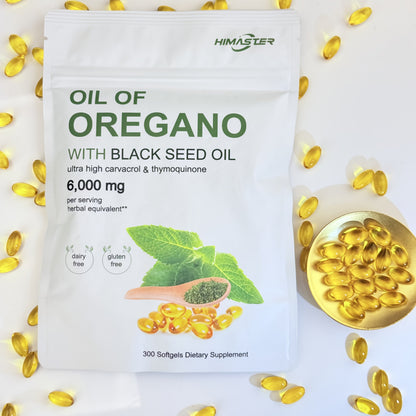 Herbal Supplement with HIMASTER Label, Oil of Oregano 6000mg per Serving with Black Seed Oil, 300 Softgels