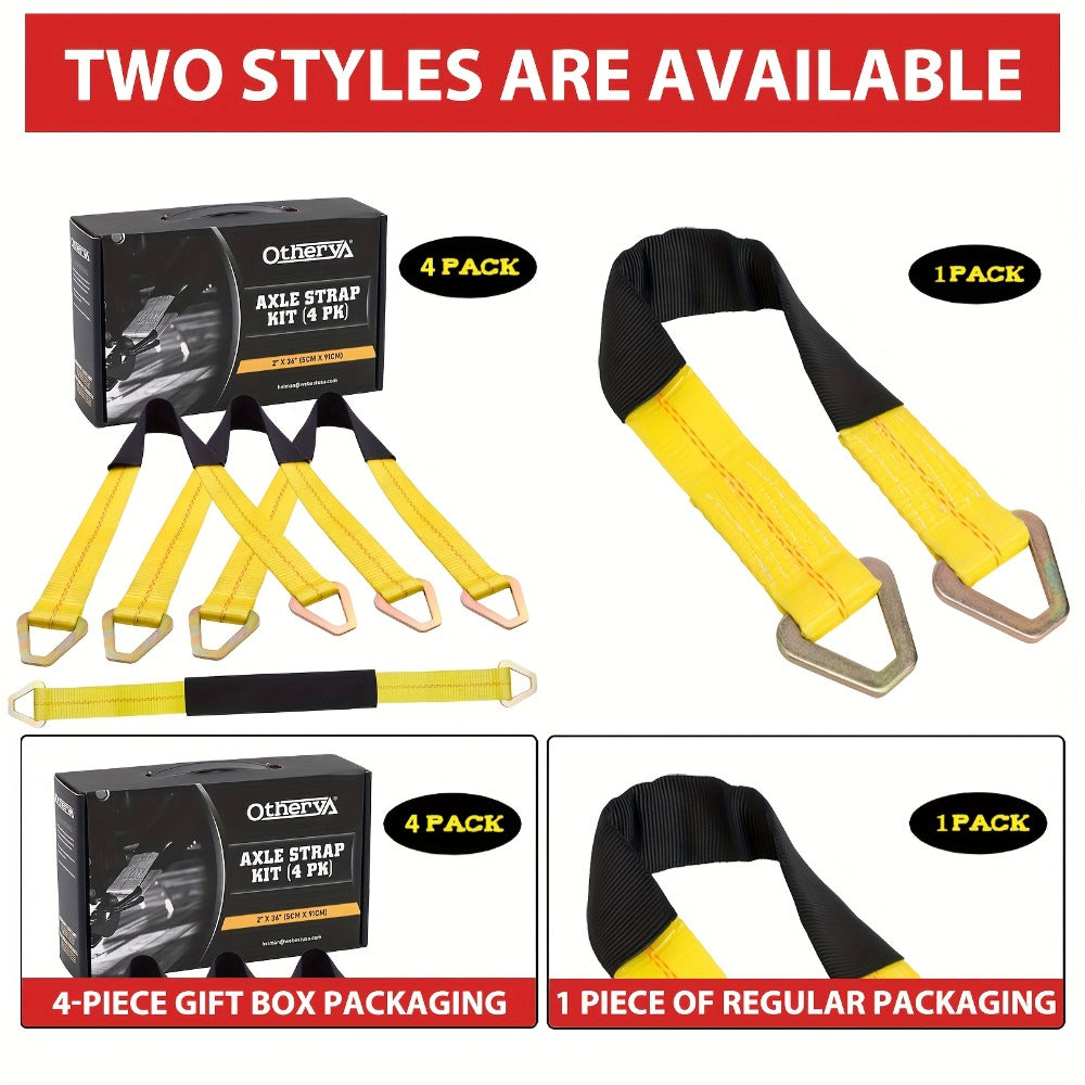 Axle Tie Down Straps 2" x 36" – Heavy Duty Car Tow Straps with D-Rings & Protective Covers for Car, Truck