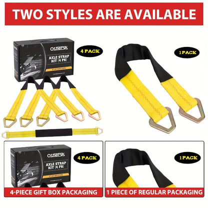 Axle Tie Down Straps 2" x 36" – Heavy Duty Car Tow Straps with D-Rings & Protective Covers for Car, Truck