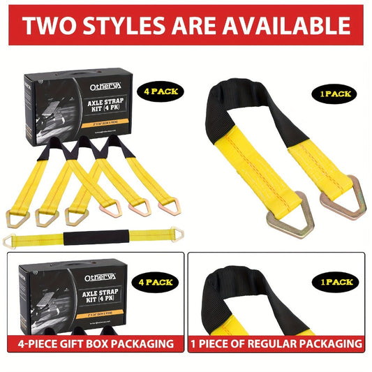 Axle Tie Down Straps 2" x 36" – Heavy Duty Car Tow Straps with D-Rings & Protective Covers for Car, Truck