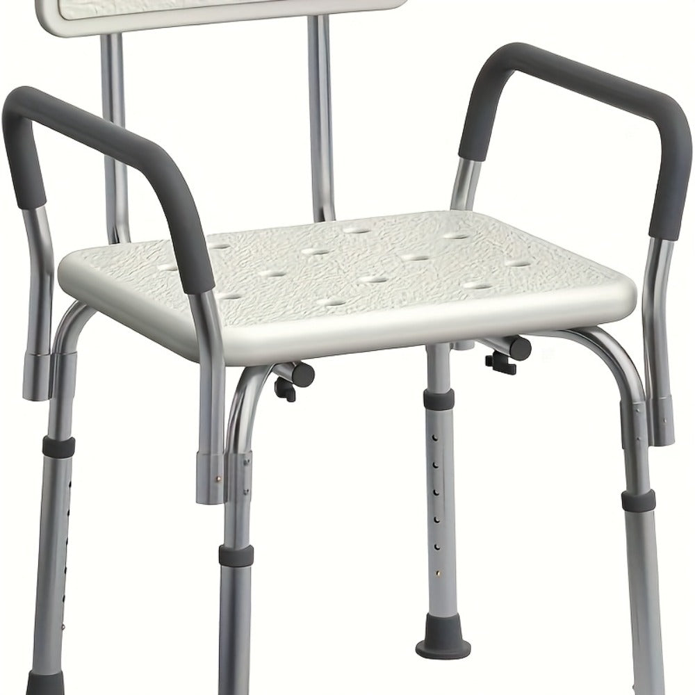 Height-Adjustable Shower Chair with Backrest, Padded Armrests, Drainage Seat and Four Rubber Feet