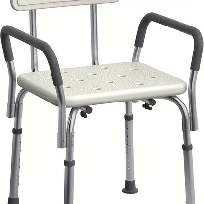 Height-Adjustable Shower Chair with Backrest, Padded Armrests, Drainage Seat and Four Rubber Feet