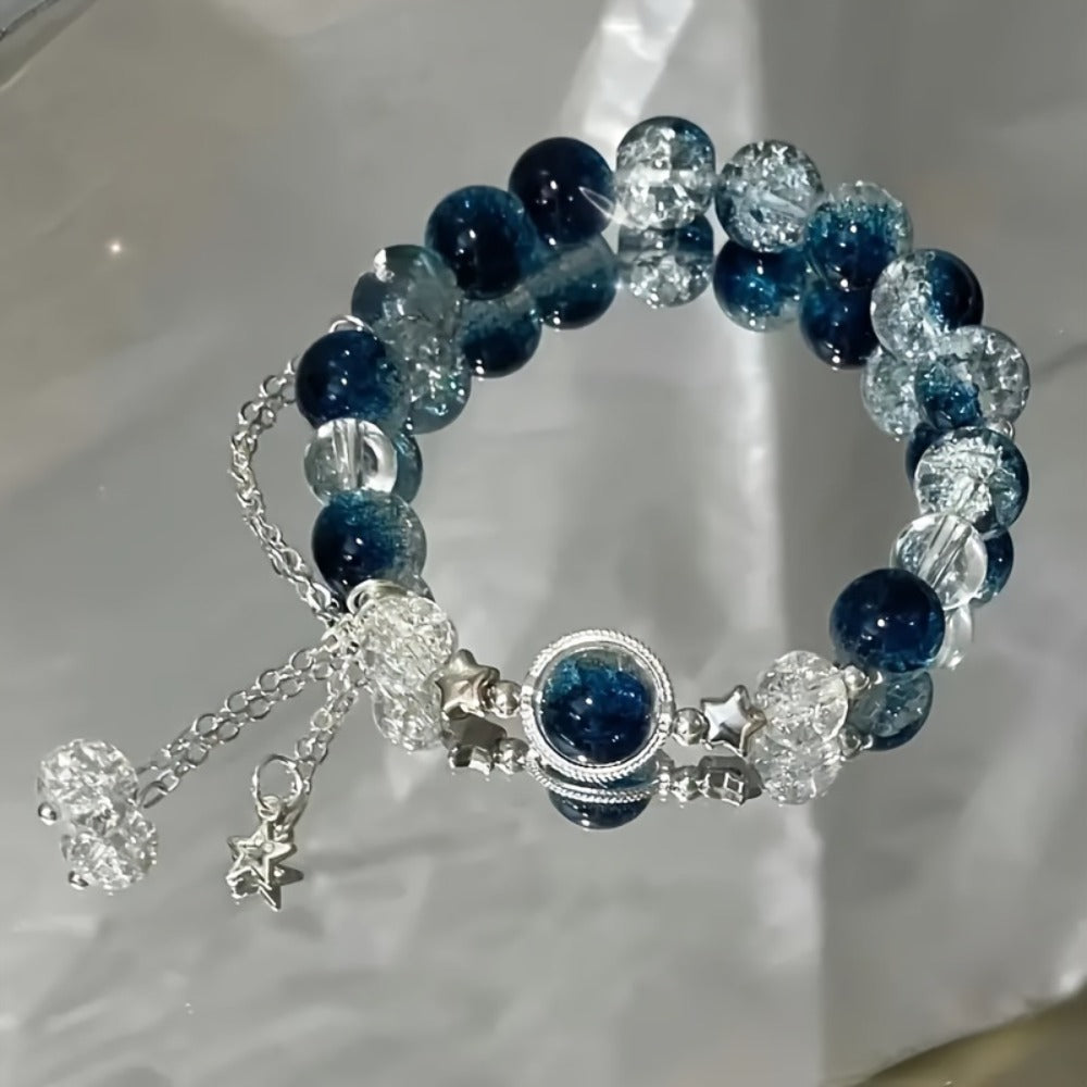 Press On Nails 96-Piece Long Ballerina Blue Gradient 3D Flower Butterfly Set with Four Bracelets
