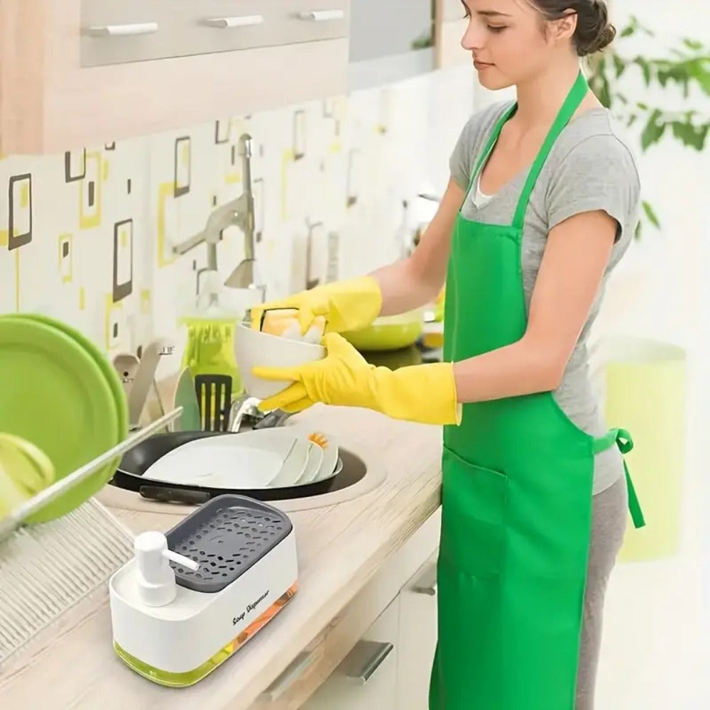 Soap Dispenser with Sponge Holder 2-in-1 – Countertop Dish Soap Pump Dispenser and Sponge Caddy for Kitchen Sink