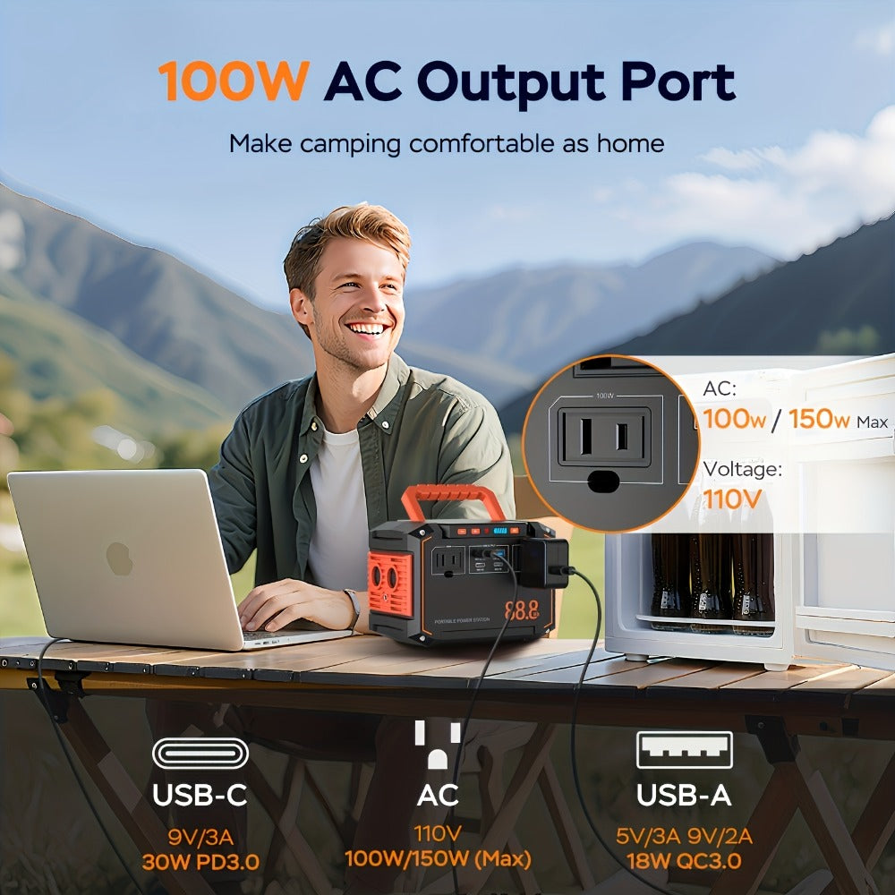 Portable Solar Generator Power Station 88.8Wh / 240Wh – 24000mAh, AC DC USB Ports, LiFePO4 Battery, for Camping RV CPAP Laptop Fan Emergency