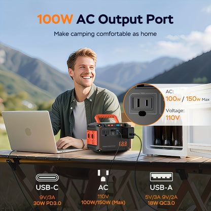 Portable Solar Generator Power Station 88.8Wh / 240Wh – 24000mAh, AC DC USB Ports, LiFePO4 Battery, for Camping RV CPAP Laptop Fan Emergency