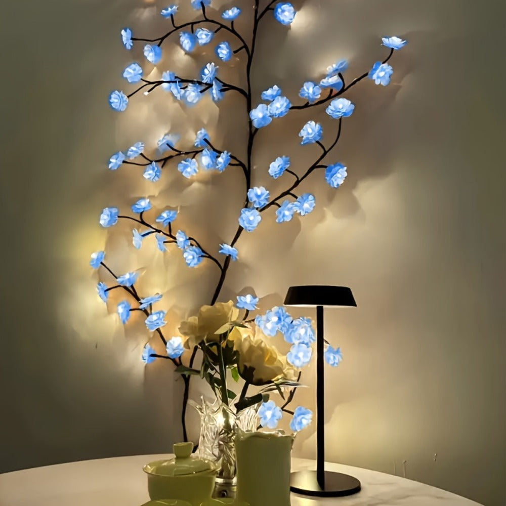 Cherry Blossom LED Fairy Lights USB Powered, 96-Light Faux Floral Garland, Dimmable & Cool White