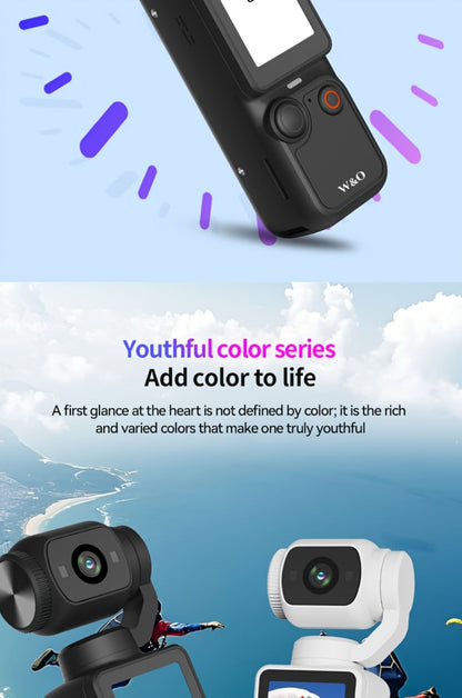 W&O 4K-Labeled Pocket Action Camera with 180-Degree Rotating Lens, 1.9-Inch Screen and 2000mAh Battery Marking