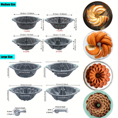 Silicone Bundt Cake Pan Set 9-Piece, Nonstick Fluted Hollow Cake Molds in Crown Nest Spiral Braided Shapes