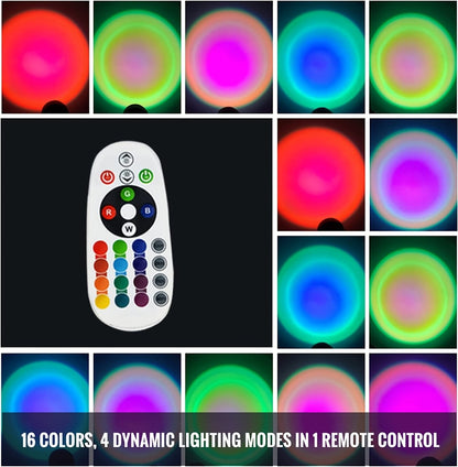 RGB Sunset Lamp Projection with Stand & Remote Control, USB Color Changing Sunset Light for Bedroom