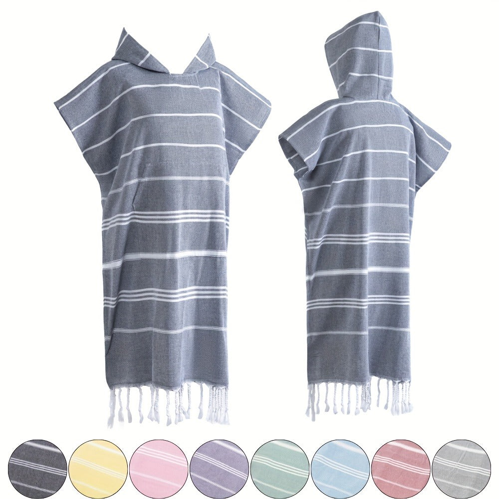 Hooded Beach Poncho Turkish Cotton Sandproof - Wearable Surf Changing Towel Thin Bathrobe, S & L
