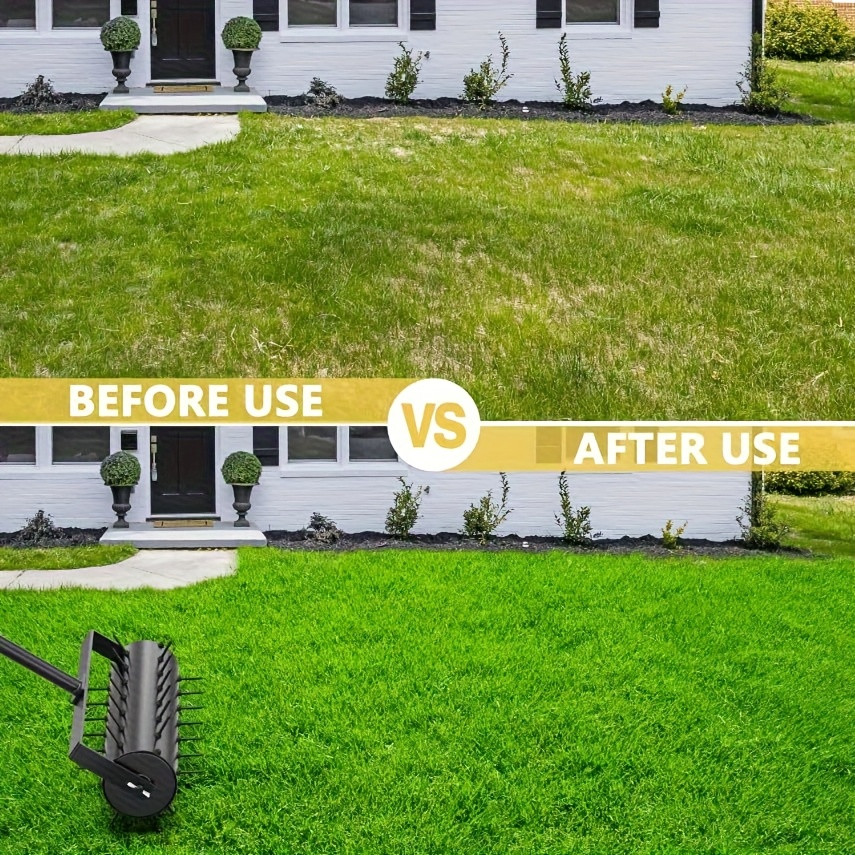 Lawn Punch Aerator 17" Heavy-Duty Metal Roller with Bearing Design, 60" Long Handle for Effortless Weeding & Aeration