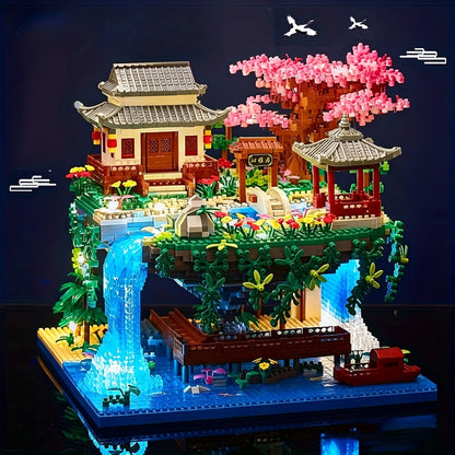 Bonsai Tree Building Set 3320 Pieces Micro Blocks, Chinese Architecture Peach Blossom Cherry Blossom Miniature Model Kit