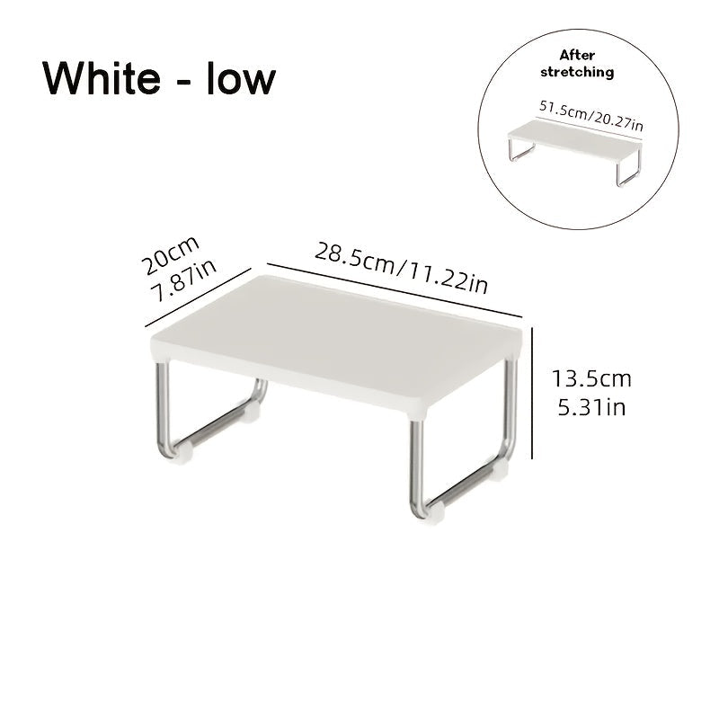 Expandable Countertop Shelf Riser with Short Legs, White or Cream Finish and 11.2- to 20.3-Inch Width