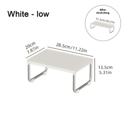 Expandable Countertop Shelf Riser with Short Legs, White or Cream Finish and 11.2- to 20.3-Inch Width
