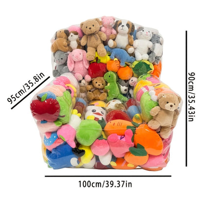 Large Transparent Plush Toy Storage Bag with Zipper Closure Stuffed Animal Organizer Bean Bag Chair Cover Openable Filling 100x90cm Clear