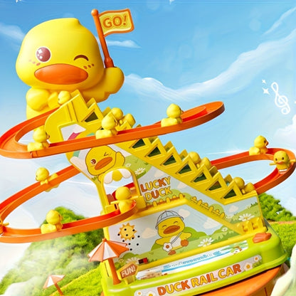 Electric Duck Climbing Stairs Toy with Music, 6 Ducklings Slide Loop Toy for Kids Ages 3 4 5 6, Fun Interactive Toy for Boys & Girls