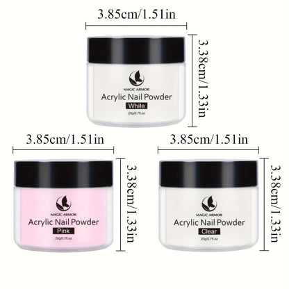 Acrylic Nail Kit with Clear Pink White Powders, Liquid Monomer, Four Brushes, Forms and Mixing Dish