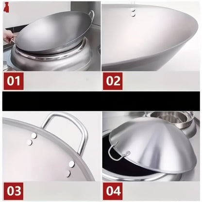 Stainless Steel Wok & Frying Pan, Non-Stick Cooking Surface, Handle, Compatible with Gas, Induction & Electric Stovetops