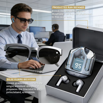 AI Translation Glasses & Wireless Headphones Bundle, Real-Time Multi-Language Translation, HiFi Audio